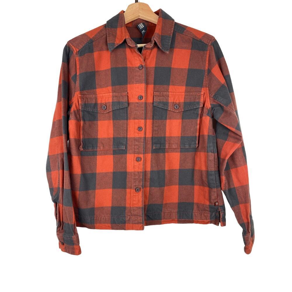 Mountain Hardwear Women's S Orange Gray Check Flannel Shirt Jacket